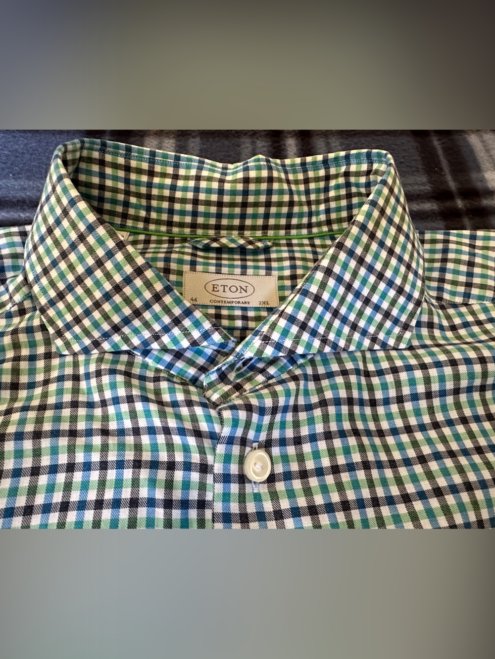 Eton Contemporary Multicolor Blue Green Purple Check Men’s Dress Shirt Size 2XL